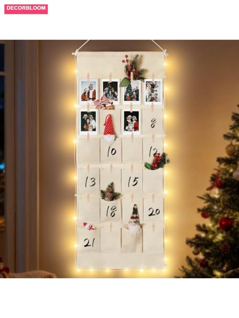 Fabric Christmas Advent Calendar with 24 Pockets Hanging Countdown